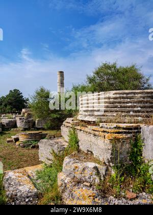 Temple des ruines de Hera, Héraion de Samos, Ireo, île de Samos, Égée du Nord, Grèce Banque D'Images
