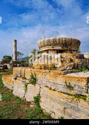 Temple des ruines de Hera, Héraion de Samos, Ireo, île de Samos, Égée du Nord, Grèce Banque D'Images