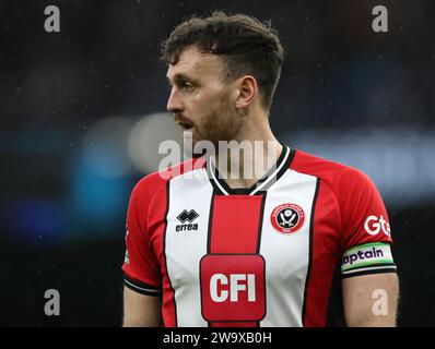 Etihad Stadium, Manchester, Royaume-Uni. 30 décembre 2023. Premier League football, Manchester City contre Sheffield United ; Jack Robinson de Sheffield United crédit : action plus Sports/Alamy Live News Banque D'Images