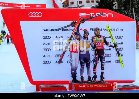 (De G à D) Aleksander Aamodt Kilde (NOR), Dominik Paris (ITA) et Bryce Bennet (USA) participent à la coupe du monde de ski alpin Audi FIS, MenÕs Downhill r Banque D'Images