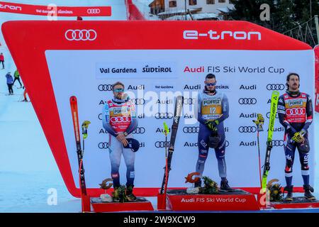 (G à D) Aleksander Aamodt Kilde (NOR), Dominik Paris (ITA) et Bryce Bennet (USA) participent à la coupe du monde de ski alpin Audi FIS, MenÕs Downhill ra Banque D'Images