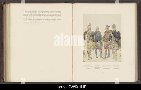 Production photographique d'un dessin de portraits de John Maclachlan, Hugh Grahame, James Macfarlane et Angus Colquhoun, Day & son Vincent Brooks, d'après Kenneth MacLey, c. 1860 - en 1870 ou avant photographie support photographique tirage albumen homme adulte. costume folklorique, costume régional Banque D'Images