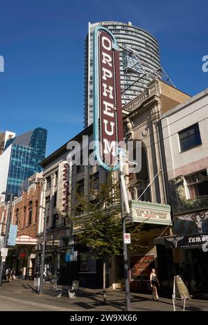 Le théâtre Orpheum et la salle de musique sur la rue Granville au centre-ville de Vancouver, C.-B., Cannda Banque D'Images