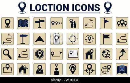 Carte et emplacement conception vectorielle ensemble d'icônes vectorielles Collection d'icônes vectorielles solides. Illustration de Vecteur