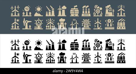 Énergie renouvelable de vecteur d'éolienne, énergie de sources alternatives et icônes d'ensemble respectueux de l'environnement avec fond transparent Illustration de Vecteur