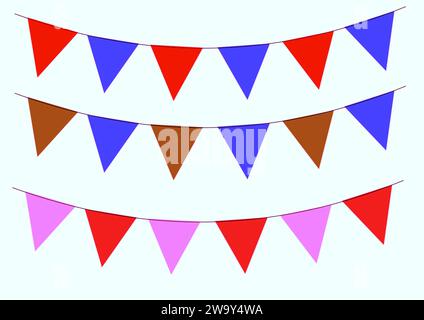 Guirlande de carnaval avec drapeaux isolés sur fond blanc. Fanions colorés décoratifs pour célébration d'anniversaire, festival Banque D'Images