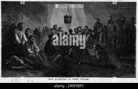 Gravure de la prison de Libby, une prison confédérée à Richmond, en Virginie, pendant la guerre de Sécession. En 1862, il a été désigné pour détenir des officiers prisonniers de l'armée de l'Union, du monde souterrain, vers 1878 Banque D'Images