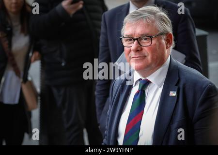 Mark Francois, député, président du Groupe européen de la recherche (ERG), fait une déclaration à la presse à Westminster, Londres Banque D'Images