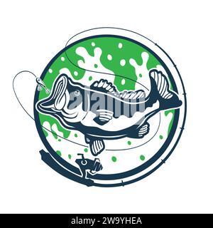 Logo Bass Fishing Design dessiné à la main Illustration de Vecteur