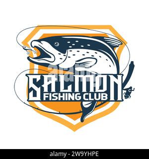 Logo de pêche au saumon Design dessiné à la main Illustration de Vecteur