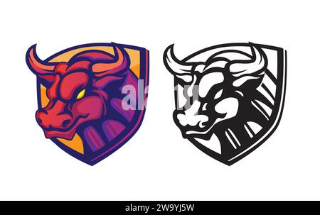 Bull Mascot logo Design couleur et noir Illustration de Vecteur