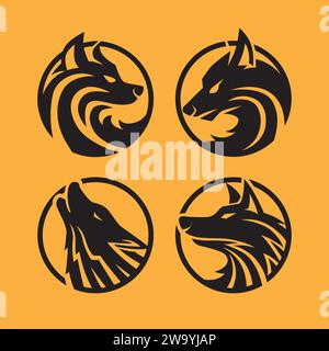 Éléments du logo Fox Noir et blanc Illustration de Vecteur