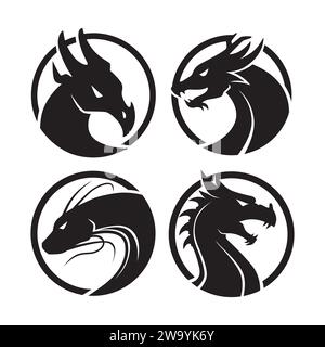 Ensemble de conception Silhouette logo Dragon Mascot Illustration de Vecteur