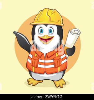 Ingénieur Penguin est sourire Mascot Vector Design Illustration de Vecteur