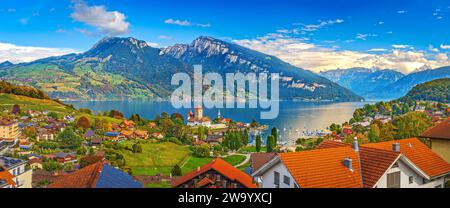 Spiez, Suisse sur le lac de Thoune au début de l'automne. Banque D'Images