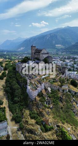 Drone photo Basilique Valère Sion Suisse Europe Banque D'Images