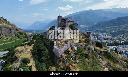 Drone photo Basilique Valère Sion Suisse Europe Banque D'Images