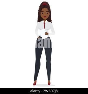 Femme d'affaires africaine confiante. Illustration vectorielle de dessin animé noire sérieuse de gestionnaire de bureau Illustration de Vecteur