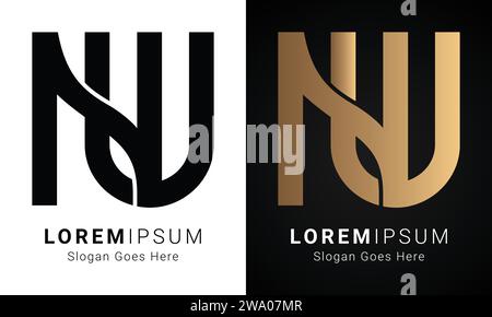 Logo de luxe initial NU ou un Monogram Text Letter Design Illustration de Vecteur