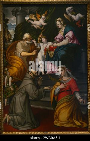 Andrea Mainardi, dit il Chiaveghino (c. 1550-1617). Peintre italien. Madone et enfant avec Saints François, Joseph et Lucy, 1609. Huile sur toile. De l'église de San Domenico, Crémone. Museo Civico Ala Ponzone. Cremona. Lombardie. Italie. Banque D'Images