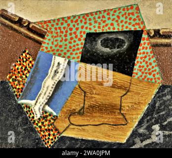 Verre et paquet de tabac, 1914 (peinture) de l'artiste Picasso, Pablo (1881-1973) Espagnol. Illustration de Vecteur