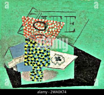 Verre, paquet de tabac et as de trefle 1914 (peinture) de l'artiste Picasso, Pablo (1881-1973) Espagnol. Illustration de Vecteur