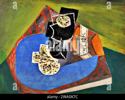 Verre et paquet de tabac 1914 (peinture) de l'artiste Picasso, Pablo (1881-1973) Espagnol. Illustration de Vecteur