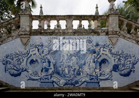 Azulejos, escalier, Santuario de Nossa Senhora dos Remedios, Lamego, Viseu, Portugal, Europe Banque D'Images