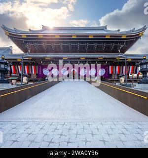 Kyoto, Japon - Mars 30 2023 : Temple Higashi Honganji situé au centre de Kyoto, l'une des deux sous-sectes dominantes du bouddhisme Shin au Japon et abr Banque D'Images