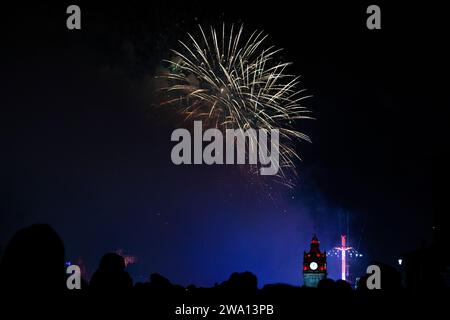Edimbourg. Écosse 1 janvier 202U. Feux d'artifice sur le château d'Édimbourg dans le cadre du Hogmanay d'Édimbourg. Crédit photo : Pako Mera/Alamy Live News Banque D'Images