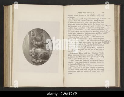 Production photographique d'une illustration de Thomas Stothard une fois Christens Reize à l'éternité par John Bunyan, Anonyme, d'après Thomas Stothard, c. 1871 - en 1881 ou avant impression photomécanique l'illustration est un homme qui tire son épée vers deux lions. impression sur papier, p.ex. : gravure, gravure, lithographie Banque D'Images