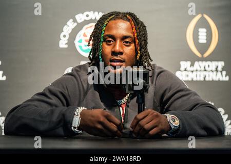 Alabama Crimson Tide Defensive back Kool-Aid McKinstry lors du Rose Bowl Media Day entre les Alabama Crimson Tide et les Michigan Wolverines, Saturd Banque D'Images