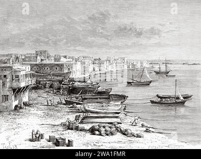 Port d'El-Mina, Tripoli. Liban. Voyage en Syrie 1875-1878 de Charles Louis Lortet (1836 - 1909) gravure ancienne du 19e siècle du Tour du monde 1880 Banque D'Images