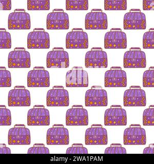 Motif sans couture. Boîte violette ou coffre pour objets personnels ou bijoux. Cachette. Lune, étoile et mois sont dessinés. Élément magique. Vecteur coloré illu Illustration de Vecteur