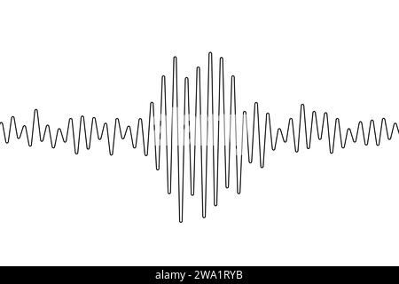 Tremblement de terre une ligne continue. Polygraphe à une seule ligne Courbe de contour. Motif d'ondes noires isolé sur fond blanc. Sismographe oneline. Son Illustration de Vecteur