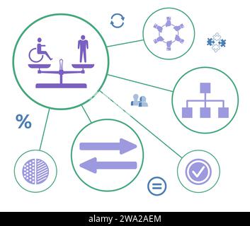 Concept d'égalité sociale avec des icônes connectées Banque D'Images