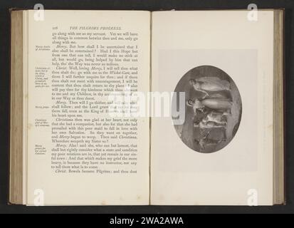 Production photographique d'une illustration de Thomas Stothard une fois Christens Reize à l'éternité par John Bunyan, Anonyme, d'après Thomas Stothard, c. 1871 - en 1881 ou avant tirage photomécanique l'illustration concerne deux femmes et quatre enfants. impression sur papier, p.ex. : gravure, gravure, lithographie Banque D'Images