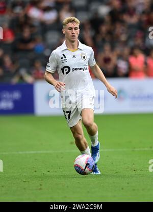 Parramatta, Australie. 01 janvier 2024. Raphael Borges Rodrigues du Macarthur FC vu en action lors du match de la saison 10 de la A-League 2023/24 entre Western Sydney Wanderers FC et Macarthur FC au CommBank Stadium. Score final ; Western Sydney Wanderers FC 3:1 Macarthur. Crédit : SOPA Images Limited/Alamy Live News Banque D'Images