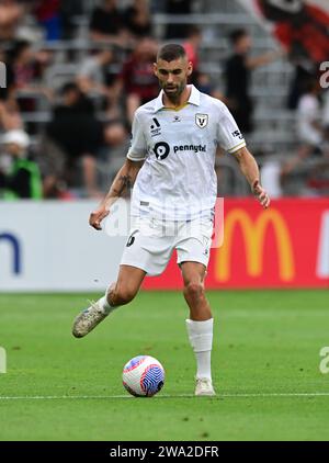 Parramatta, Australie. 01 janvier 2024. Tomislav USKOK du Macarthur FC vu en action lors du match de la saison 10 de la A-League 2023/24 entre Western Sydney Wanderers FC et Macarthur FC au CommBank Stadium. Score final ; Western Sydney Wanderers FC 3:1 Macarthur. (Photo Luis Veniegra/SOPA Images/Sipa USA) crédit : SIPA USA/Alamy Live News Banque D'Images