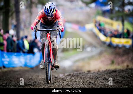 Baal, Belgique. 01 janvier 2024. Le Britannique Thomas Tom Pidcock photographié en action lors de la course élite masculine de l'épreuve cycliste de cyclocross GP Sven Nys, lundi 01 janvier 2024 à Baal, étape 4/8 de la compétition X2O Badkamers Trofee Veldrijden'. BELGA PHOTO JASPER JACOBS crédit : Belga News Agency/Alamy Live News Banque D'Images