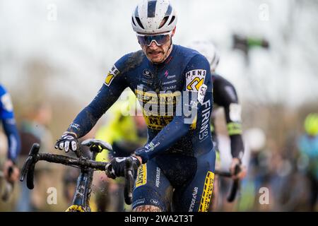 Baal, Belgique. 01 janvier 2024. La néerlandaise Corne Van Kessel photographiée en action lors de la course élite masculine de l'épreuve cycliste de cyclocross GP Sven Nys, lundi 01 janvier 2024 à Baal, étape 4/8 de la compétition X2O Badkamers Trofee Veldrijden'. BELGA PHOTO JASPER JACOBS crédit : Belga News Agency/Alamy Live News Banque D'Images