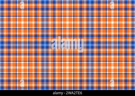 Tissu tartan à carreaux de texture vectorielle sans couture avec un motif textile à carreaux de fond dans des couleurs indiennes orange et bleu. Illustration de Vecteur