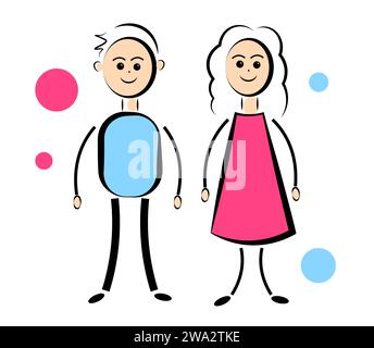 Garçon et fille sur fond blanc Illustration de Vecteur