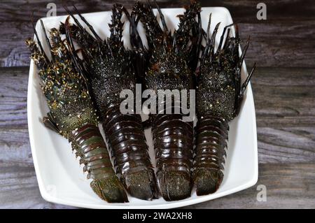 Homards frais crus non cuits, les homards sont une famille des Nephropidae, Homaridae de crustacés marins, avec de longs corps et des queues musculaires et vivent sur le se Banque D'Images