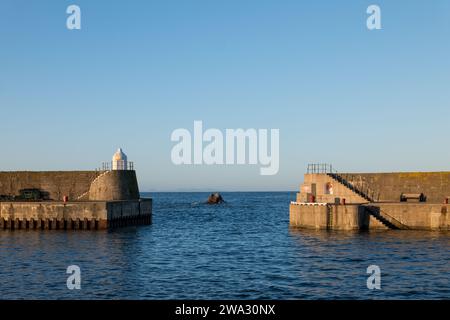 1 janvier 2024. Findochty, Moray, Écosse. Ceci est l'entrée et la sortie du port de la ville côtière de pêche de Findochty dans le Moray Firth Banque D'Images