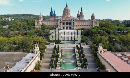 Drone photo Palais National de Montjuïc, Palau Nacional de Montjuïc Barcelone Espagne Europe Banque D'Images