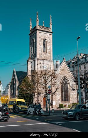 Genève, Suisse - 25 mars 2022 : la basilique notre-Dame de Genève est la principale église catholique romaine de Genève, en Suisse. Banque D'Images