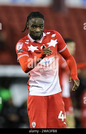 Devante Cole de Barnsley lors du match Sky Bet League 1 Barnsley vs Wigan Athletic à Oakwell, Barnsley, Royaume-Uni, le 1 janvier 2024 (photo de Mark Cosgrove/News Images) à Barnsley, Royaume-Uni le 1/1/2024. (Photo de Mark Cosgrove/News Images/Sipa USA) Banque D'Images