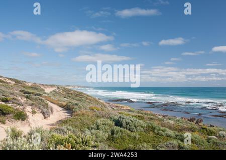 Piste 4wd le long de la plage à Robe, Australie du Sud. Banque D'Images