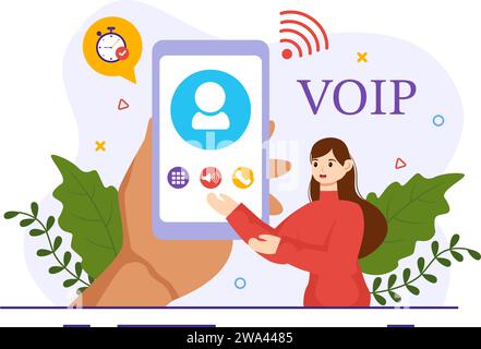 Illustration vectorielle VOIP ou Voice over Internet Protocol avec technologie de schéma de téléphonie et logiciel d'appel téléphonique de réseau en arrière-plan plat Illustration de Vecteur
